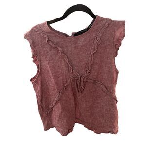 Harve Bernard Linen Top for Women Sz L Short Sleeves Crew Neck Red